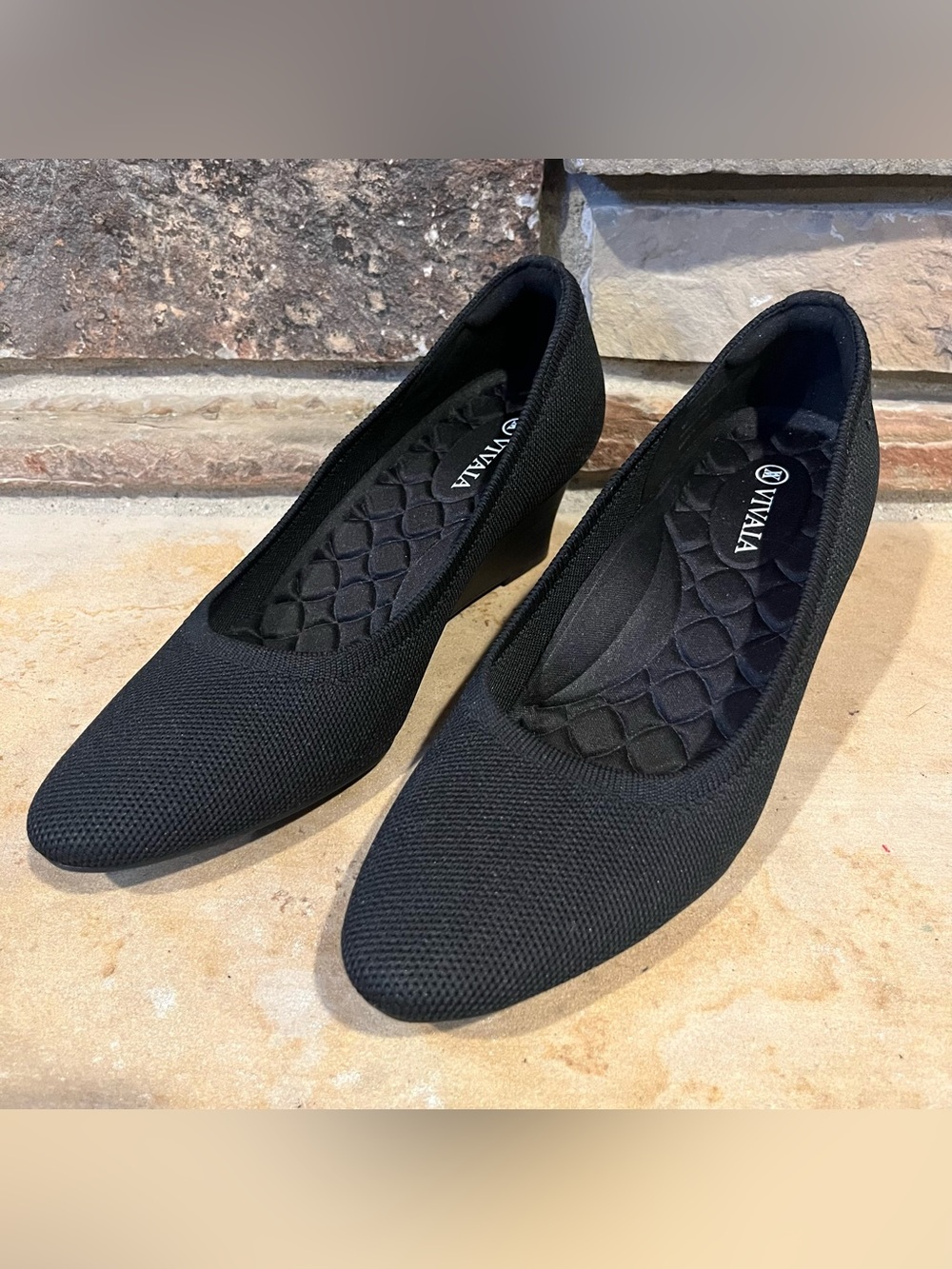 Vivaia Point Toe Wedge Knit Black Shoes